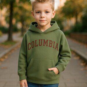 COLUMBIA Pullover Hoodie Sweatshirt Boys Girls Size 7 Green Brown Applique Logo